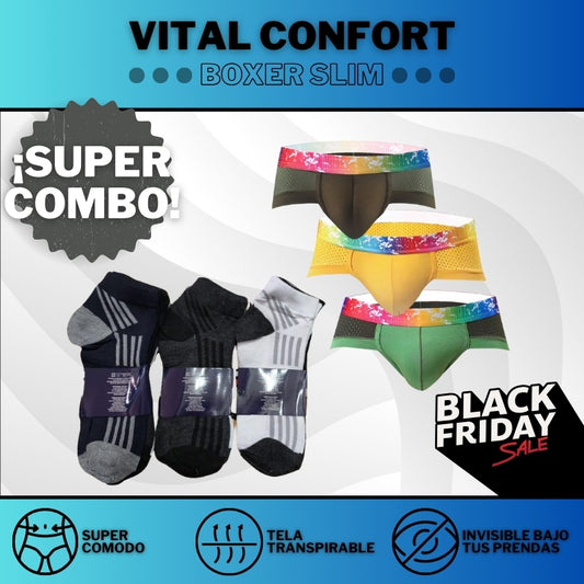 VITAL CONFORT - SuperCombo 3 Boxer + 3 pares de medias